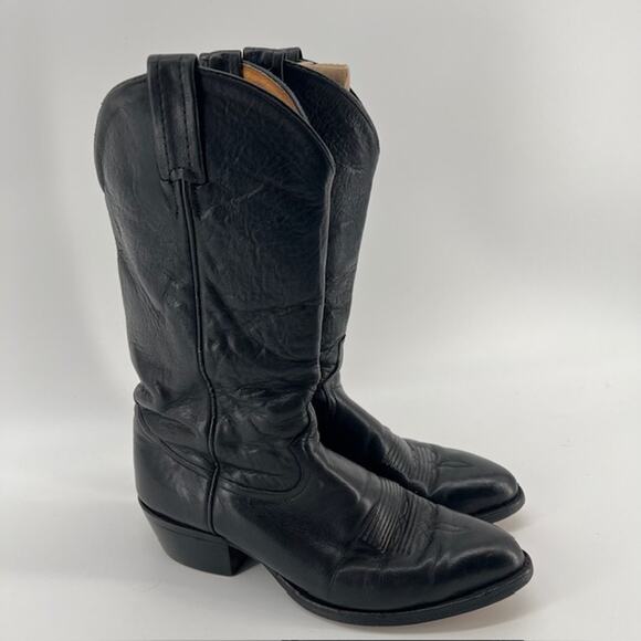 Tony Lama Black Leather Cowboy Boots Mens 9D 6156 Western Rodeo USA Made Vintage main image 4